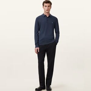 All Saints Mode Merino Long Sleeve Ramskull Polo Shirt size M in EUC